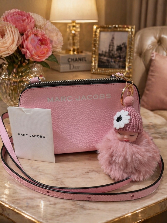 Marc Jacobs Handbags - Authentic Small Marc Jacobs Pink Pebbled Leather Crossbody with Pom Doll Charm